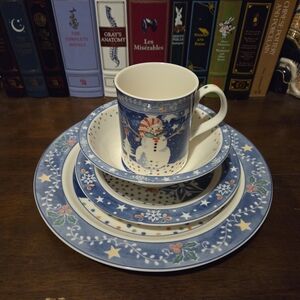 Noritake Festive Snowman Dinnerware - Blue and White